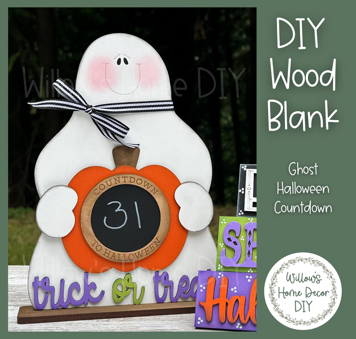 DIY Wood Blank Ghost Halloween Countdown - Halloween Decor - Unfinished Craft - Shelf Sitter - Paint Party Supply - Adult Kids Crafts -