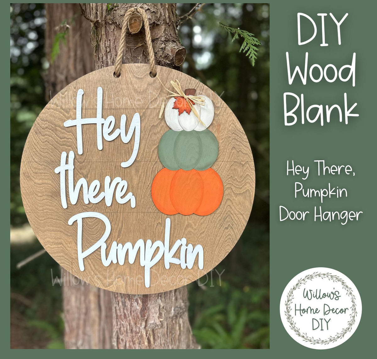 DIY Wood Blank Hey There Pumpkin Door Hanger - Unfinished Pumpkin Adult Kids Craft - Fall Porch Decor - Front Door Sign- Paint Party Blank -