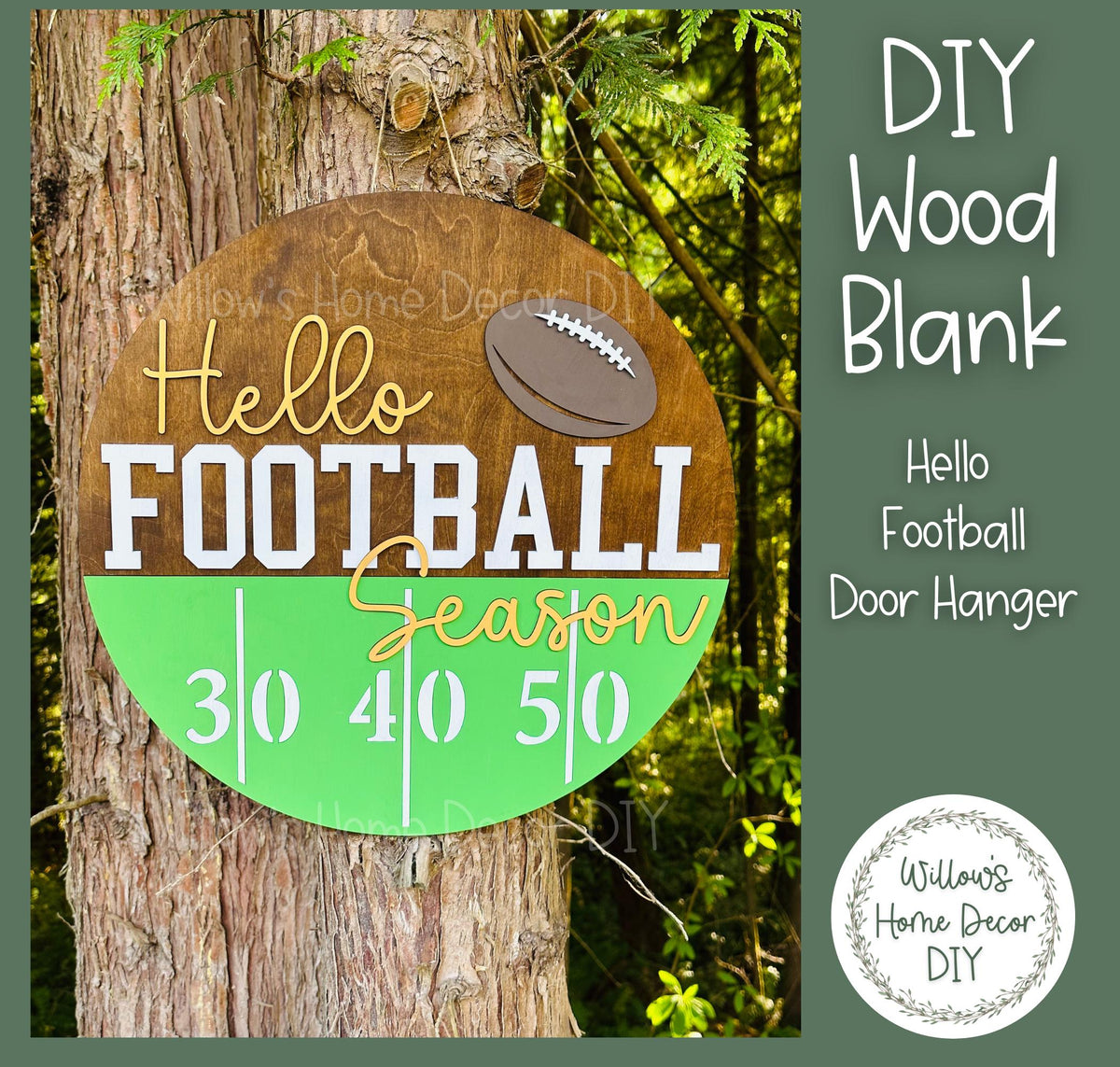 DIY Wood Blank Hello Football Season Door Hanger - Unfinished Adult Kids Craft - Fall Sports Porch Decor - Front Door Sign Paint Party Blank