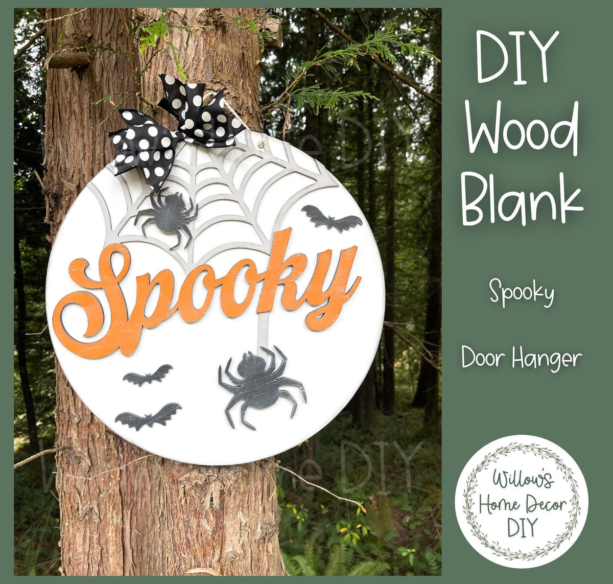 Spooky Halloween Door Hanger - Halloween Home Decor - DIY Door Hanger Kit - DIY Wood Sign - Wood Blank - Bats Spiders