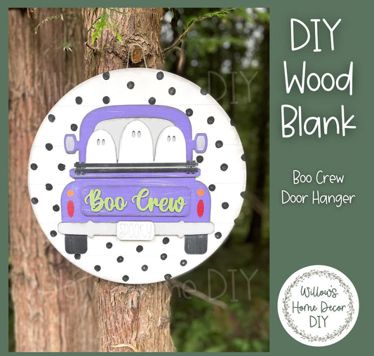 Boo Crew Halloween Door Hanger - Ghost Truck Home Decor - DIY Door Hanger Kit - DIY Wood Sign - Wood Blank