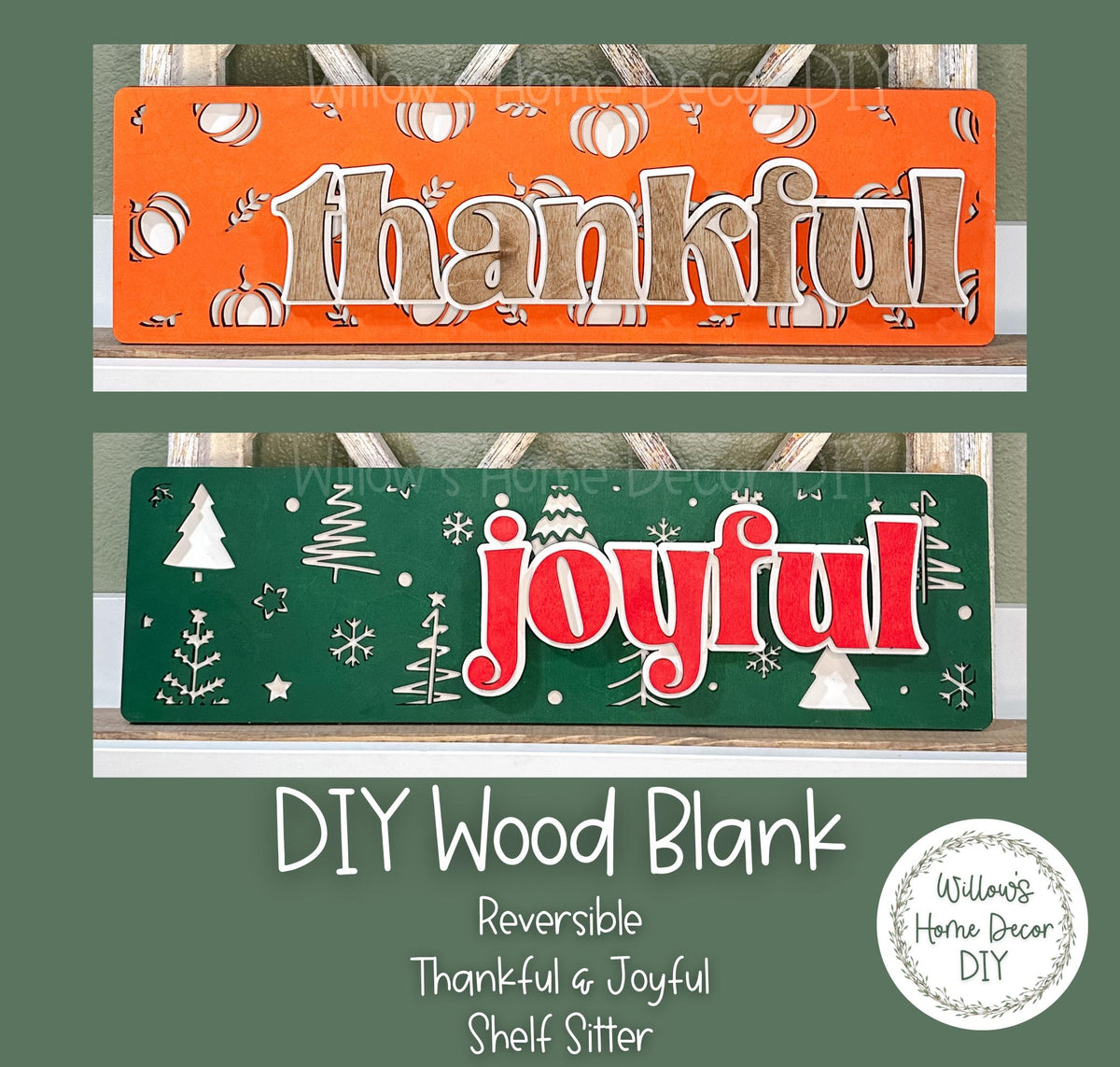 DIY Wood Blank Reversible Thankful Joyful Shelf Sitter - Unfinished Craft - Mantel Shelf Sign - Paint Party Supply - Adult Kids Teens Crafts