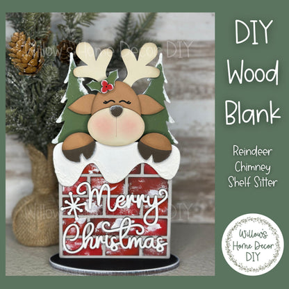 Reindeer Shelf Sitter DIY Wood Blank - Merry Christmas Decor - Unfinished Craft - Paint Party Supply - Adult Kids Teen Crafts - Holidays