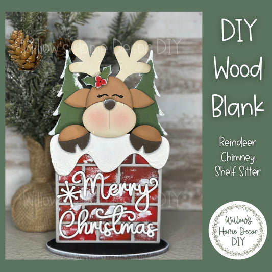 Reindeer Shelf Sitter DIY Wood Blank - Merry Christmas Decor - Unfinished Craft - Paint Party Supply - Adult Kids Teen Crafts - Holidays