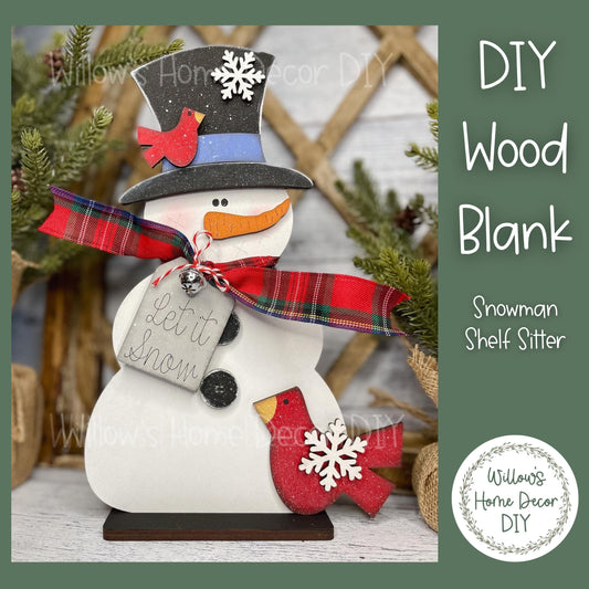 Standing Snowman DIY Wood Blank - Shelf Sitter Sign - Winter Decor - Unfinished Craft - Paint Party Supply - Adult Kids Teen Crafts
