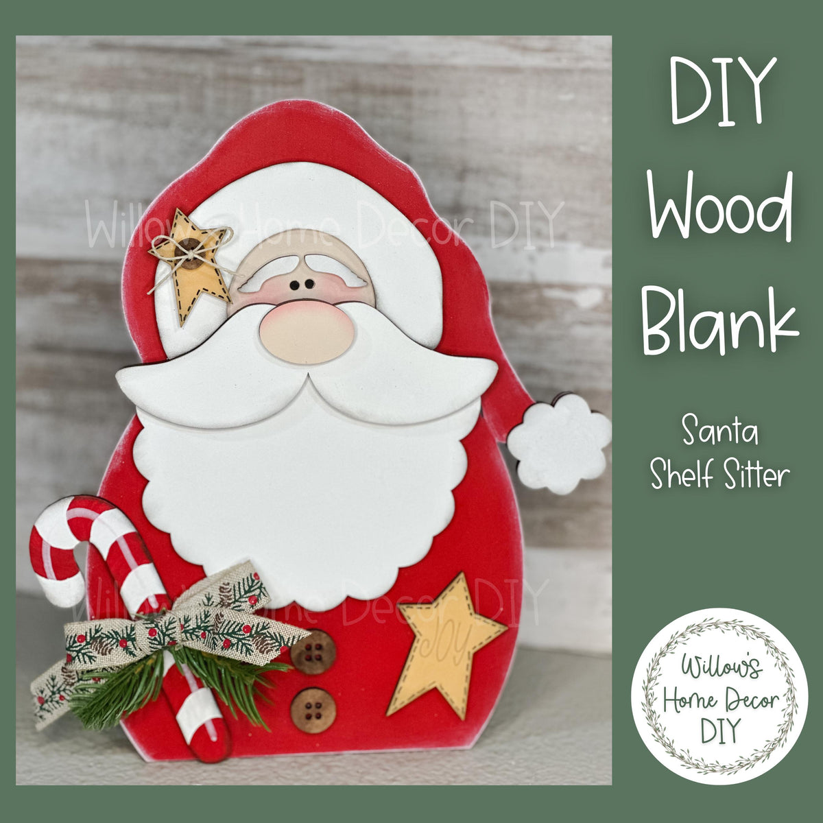 Santa Sign DIY Wood Blank - Shelf Sitter Sign - Christmas Decor - Unfinished Craft - Paint Party Supply - Adult Kids Teen Crafts