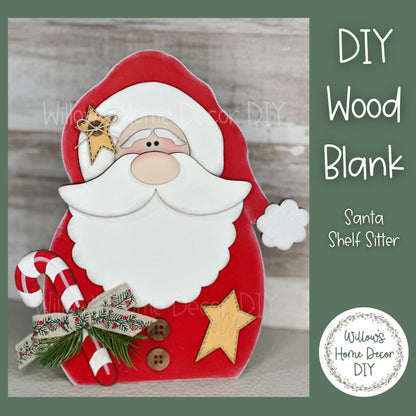 Santa Sign DIY Wood Blank - Shelf Sitter Sign - Christmas Decor - Unfinished Craft - Paint Party Supply - Adult Kids Teen Crafts
