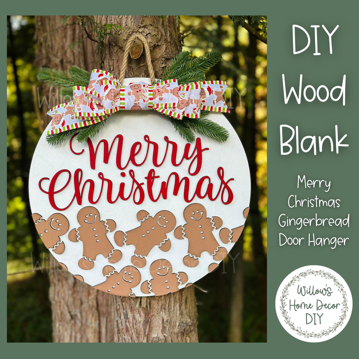 DIY Wood Blank Merry Christmas Gingerbread Door Hanger - Unfinished Adult Kids Teens Craft - Porch Decor - Front Door Sign- Paint Party