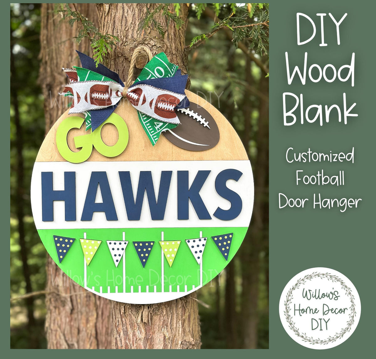 DIY Wood Blank Customized Football Door Hanger - Unfinished Adult Kids Craft - Fall Sports Porch Decor - Front Door Sign Paint Party