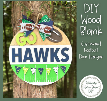 DIY Wood Blank Customized Football Door Hanger - Unfinished Adult Kids Craft - Fall Sports Porch Decor - Front Door Sign Paint Party