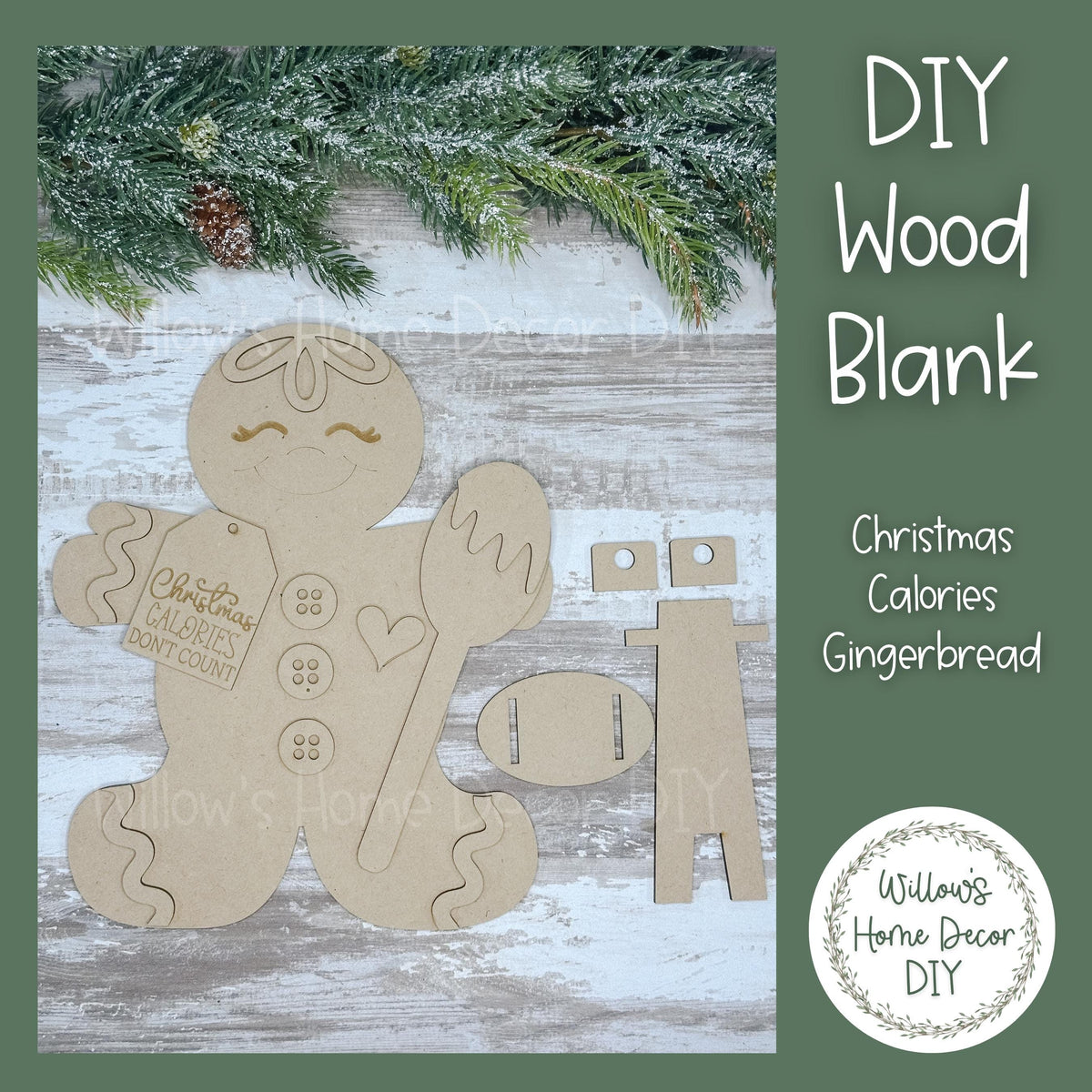 Gingerbread DIY Wood Blank - Shelf Sitter Sign - Christmas Decor - Unfinished Craft - Paint Party Supply - Adult Kids Teen Craft Night