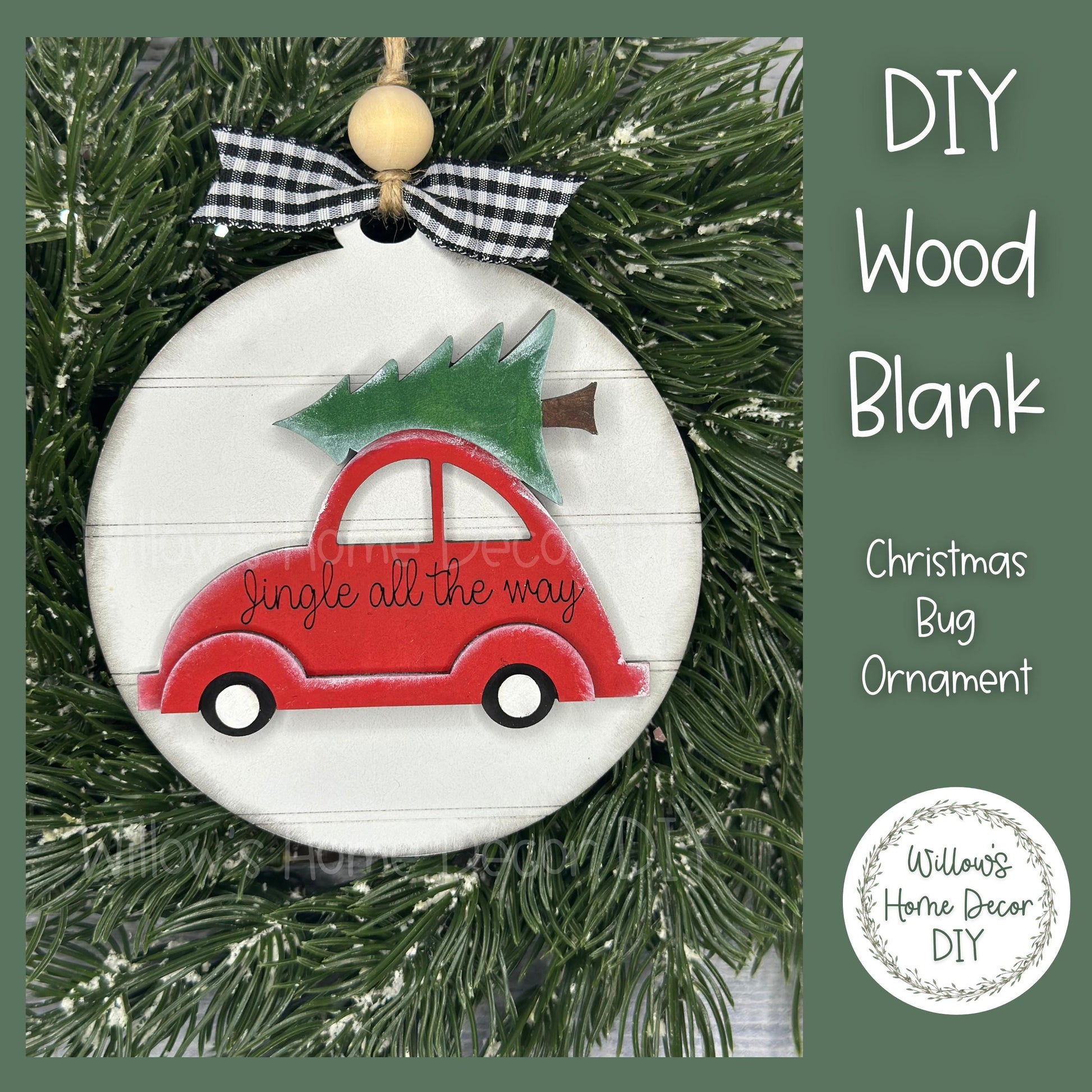 Christmas VW Bug Ornament - DIY Christmas Ornament Kit - Christmas Craft for Family and Kids - Wood Blanks for Crafters -