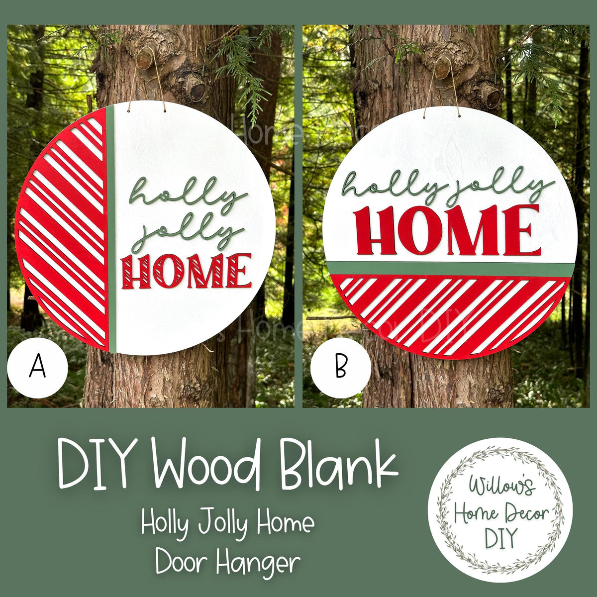 DIY Wood Blank Holly Jolly Home Door Hanger - Unfinished Adult Kids Teens Craft - Porch Decor - Front Door Sign- Paint Party