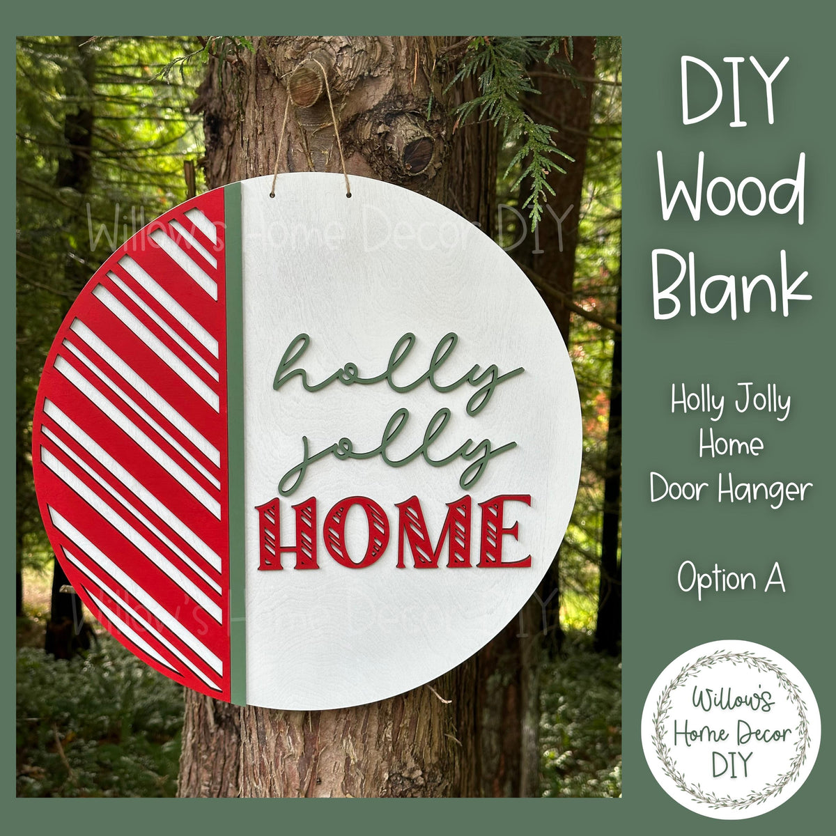 DIY Wood Blank Holly Jolly Home Door Hanger - Unfinished Adult Kids Teens Craft - Porch Decor - Front Door Sign- Paint Party