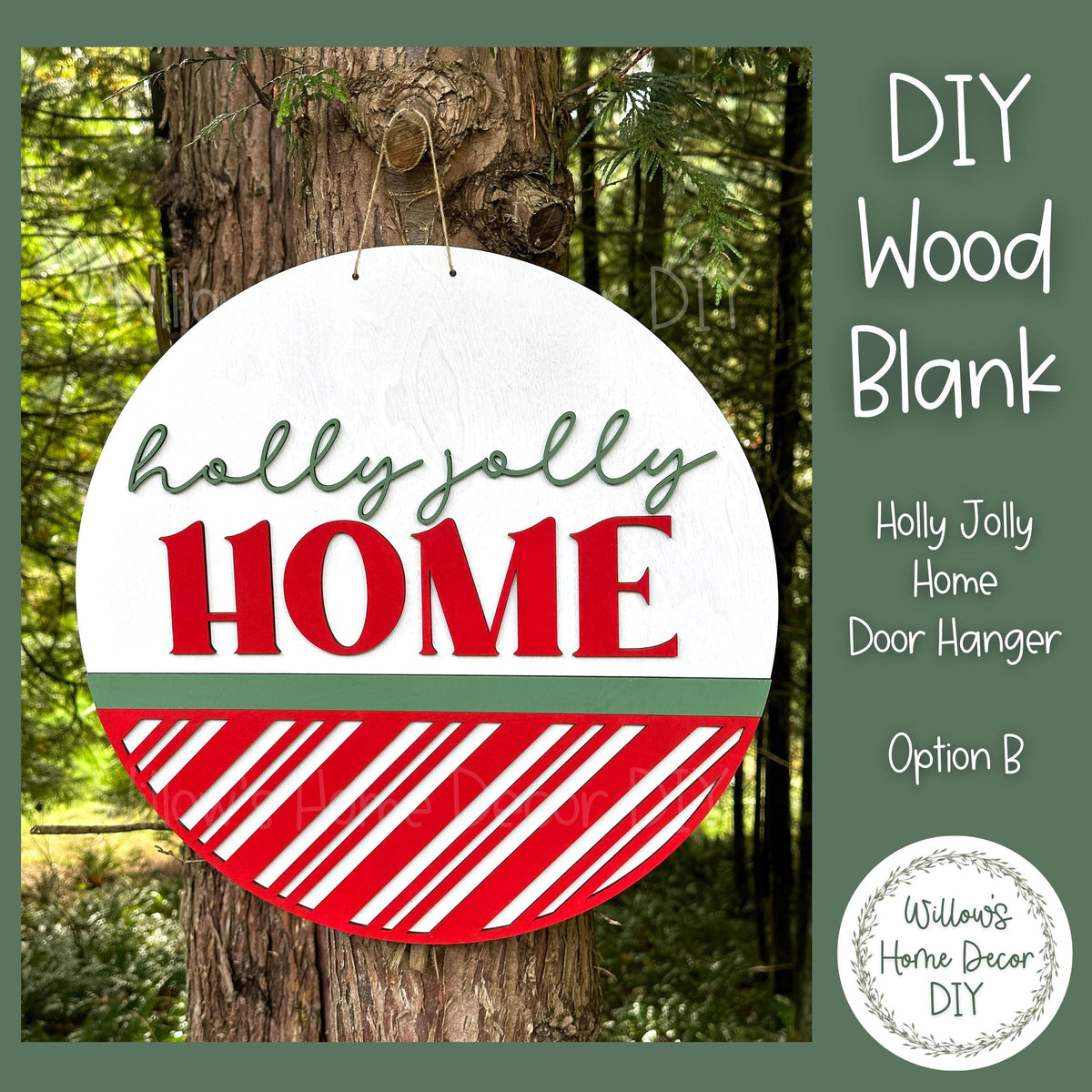 DIY Wood Blank Holly Jolly Home Door Hanger - Unfinished Adult Kids Teens Craft - Porch Decor - Front Door Sign- Paint Party