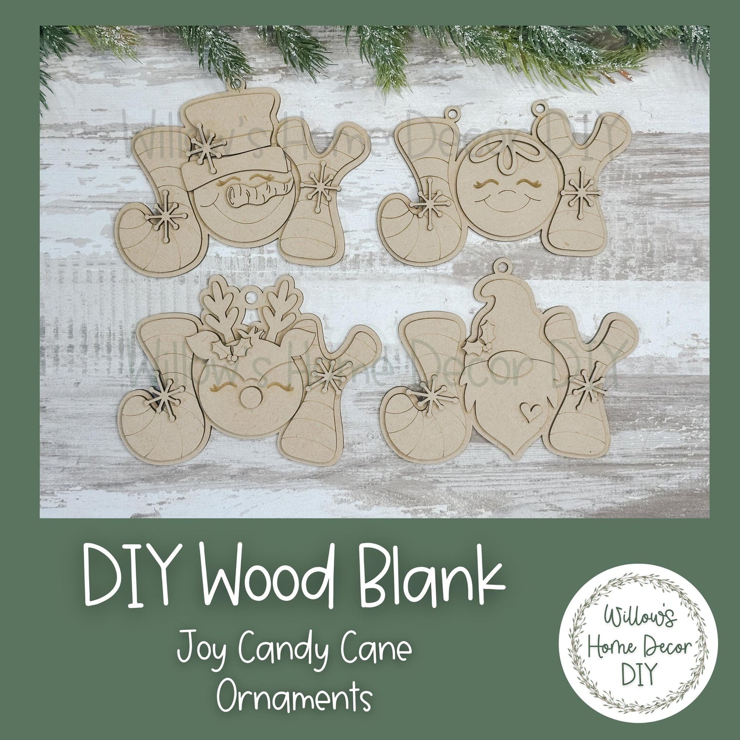 DIY Ornament - Joy Candy Cane Tree Decoration - Christmas Crafts - Wood Blanks For Crafters