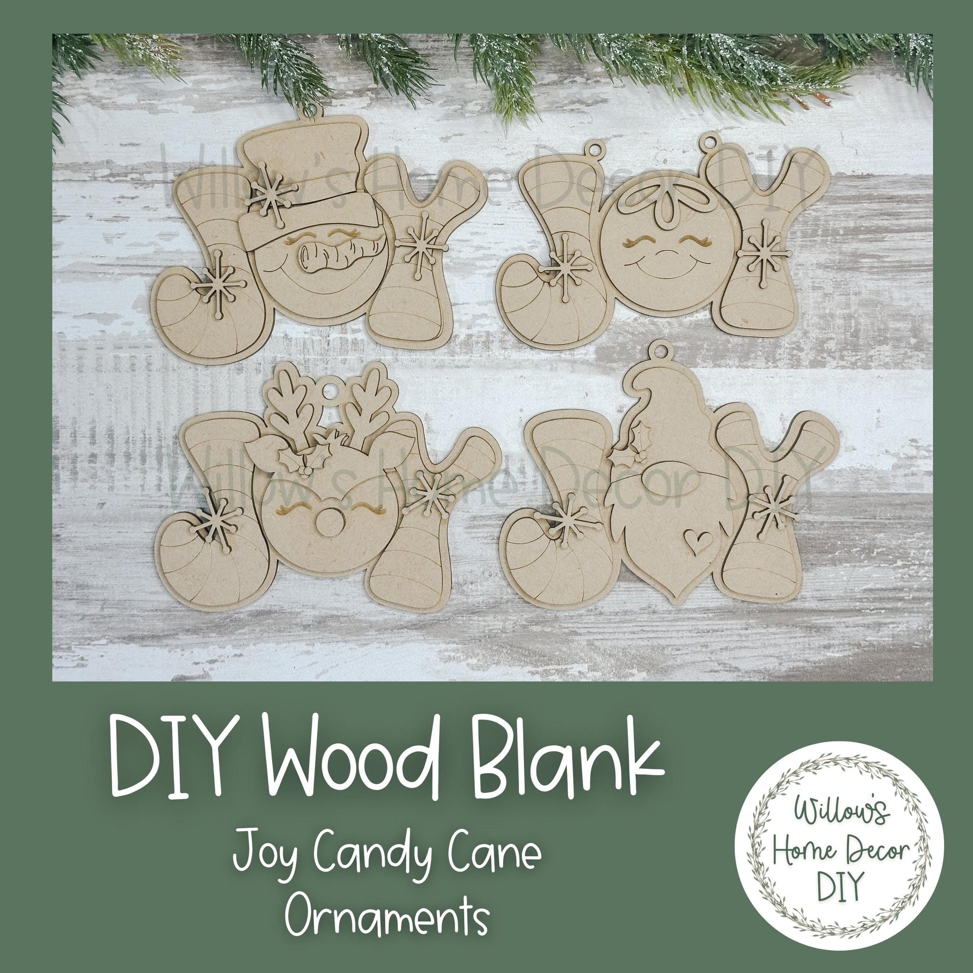 DIY Ornament - Joy Candy Cane Tree Decoration - Christmas Crafts - Wood Blanks For Crafters
