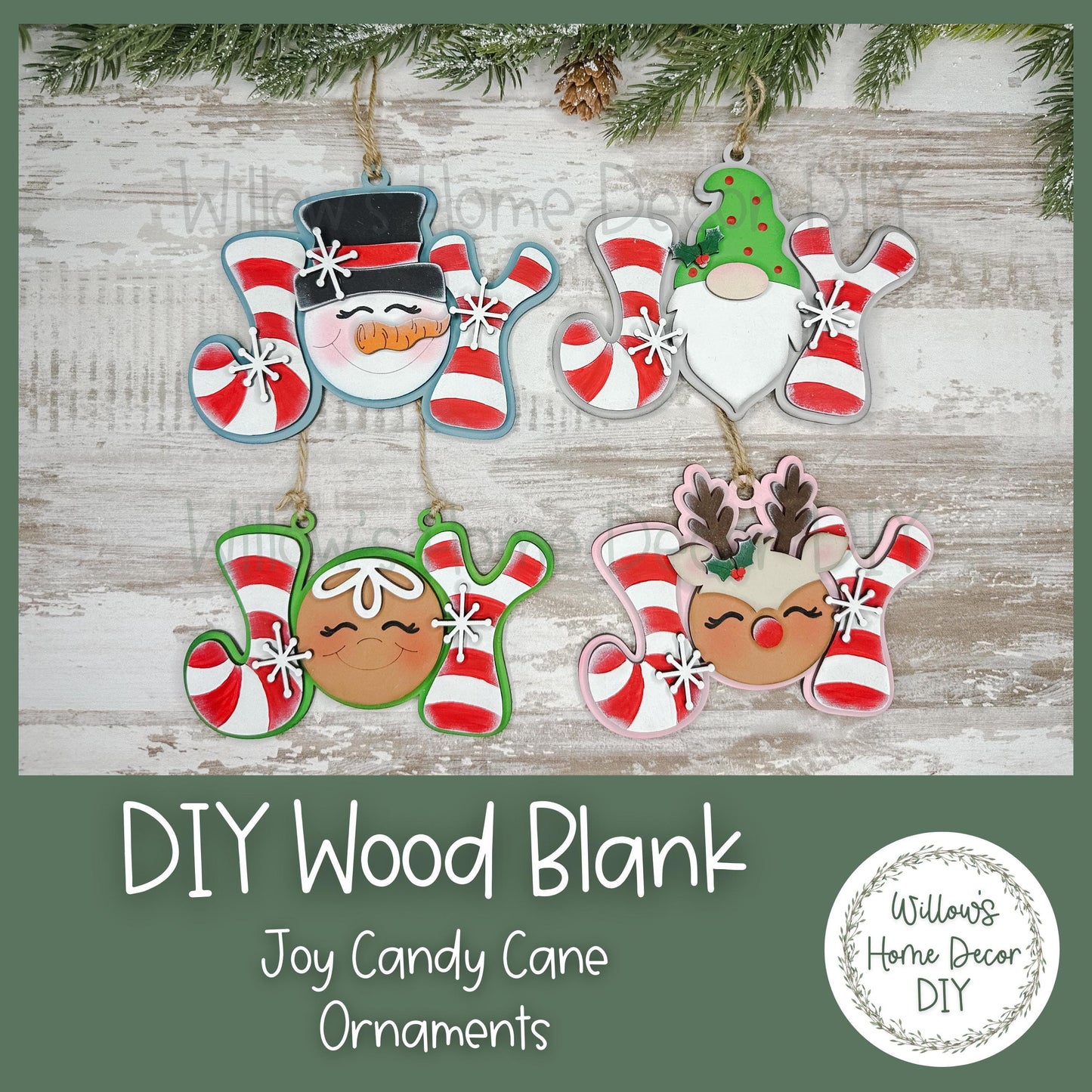 DIY Ornament - Joy Candy Cane Tree Decoration - Christmas Crafts - Wood Blanks For Crafters