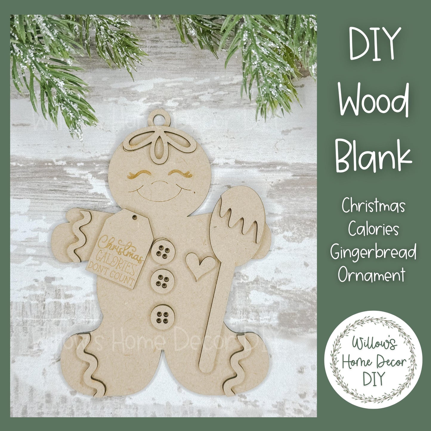 Gingerbread Christmas Tree Ornament - DIY Wood Blank - Holiday Winter Decor - Tree Decoration - Adult Kids Paint Kit