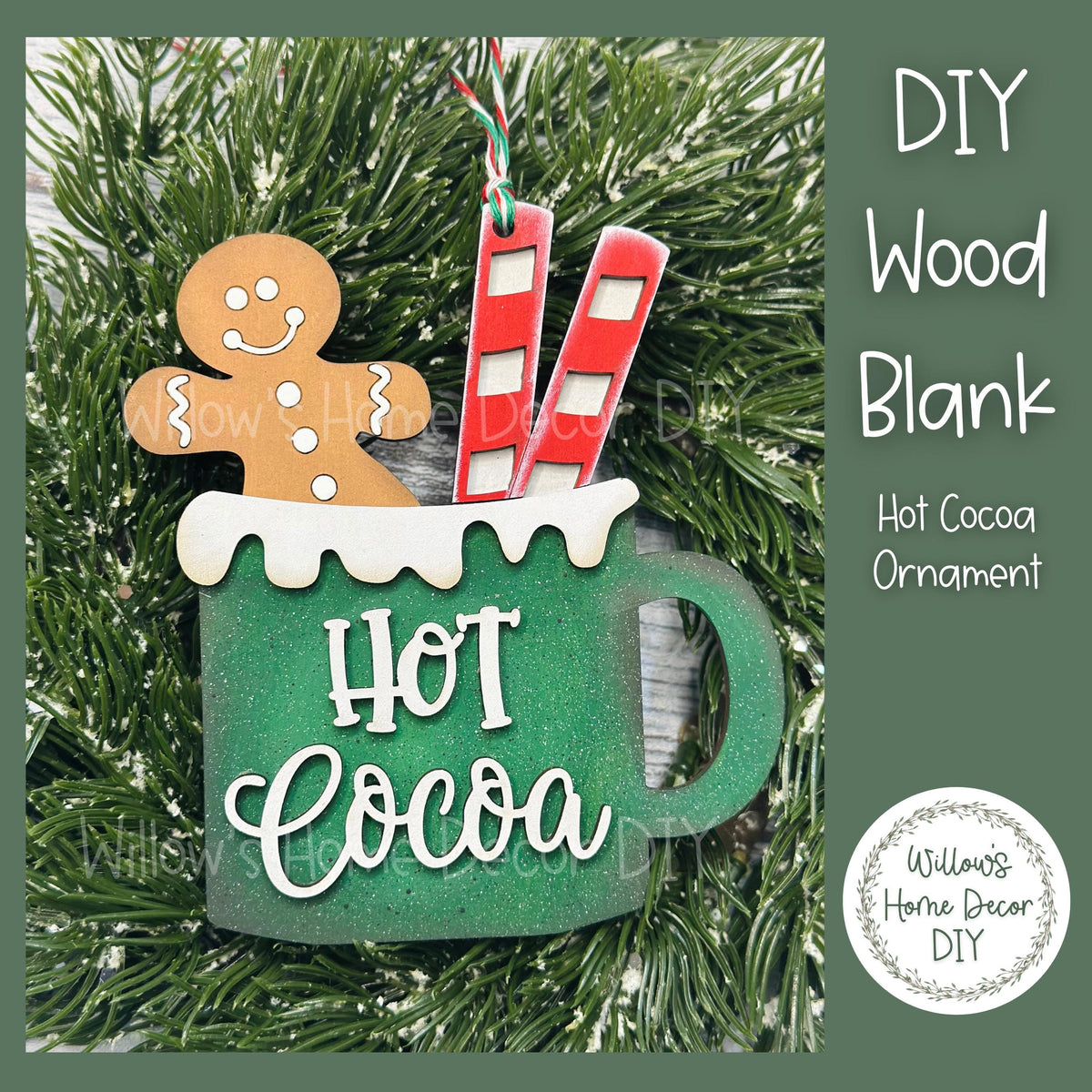 Gingerbread Hot Cocoa Christmas Tree Ornament - DIY Wood Blank - Holiday Winter Decor - Tree Decoration - Adult Kids Paint Kit