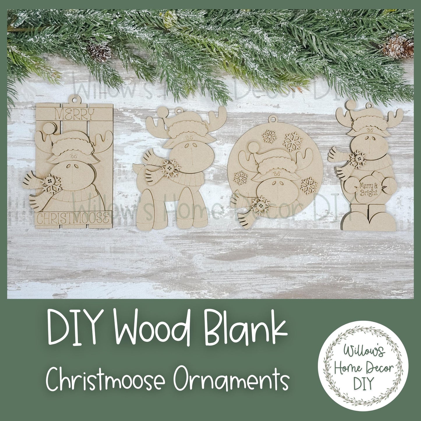 Moose Christmas Tree Ornament - Merry Christmas - Christmoose DIY Wood Blank - Holiday Winter Decor - Tree Decoration - Adult Kids Paint Kit