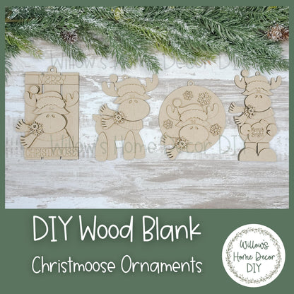 Moose Christmas Tree Ornament - Merry Christmas - Christmoose DIY Wood Blank - Holiday Winter Decor - Tree Decoration - Adult Kids Paint Kit