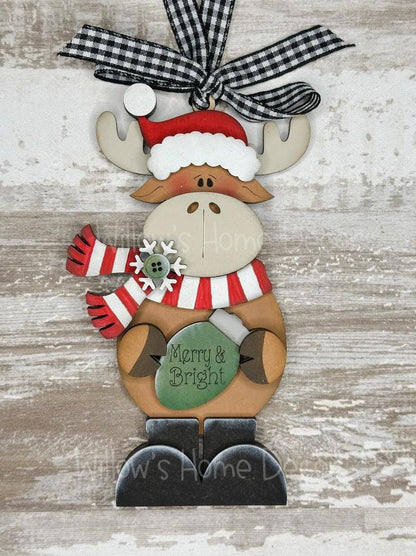 Moose Christmas Tree Ornament - Merry Christmas - Christmoose DIY Wood Blank - Holiday Winter Decor - Tree Decoration - Adult Kids Paint Kit