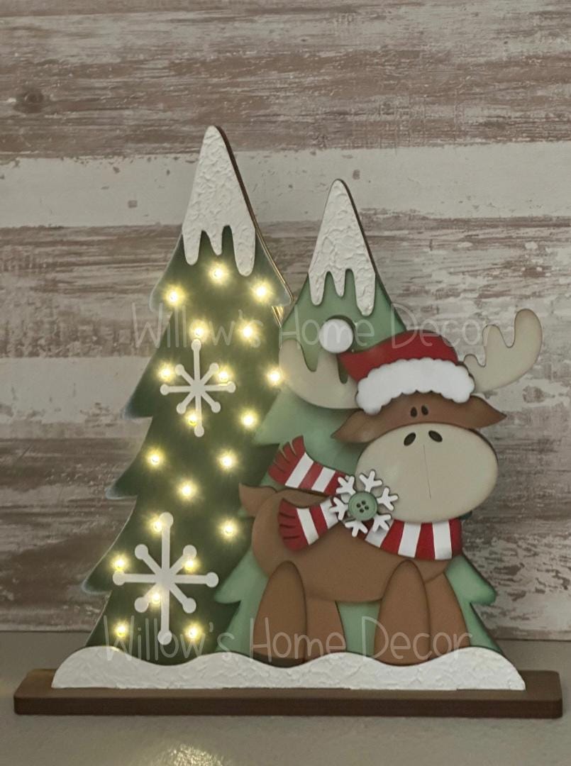 Christmas Moose DIY Wood Blank - Light Up Shelf Sitter Sign - Christmas Decor - Unfinished Adult Kids Teen Craft - Paint Party Supply