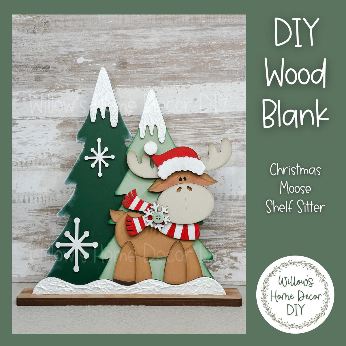 Christmas Moose DIY Wood Blank - Shelf Sitter Sign - Christmas Decor - Unfinished Craft - Paint Party Supply - Adult Kids Teen Crafts