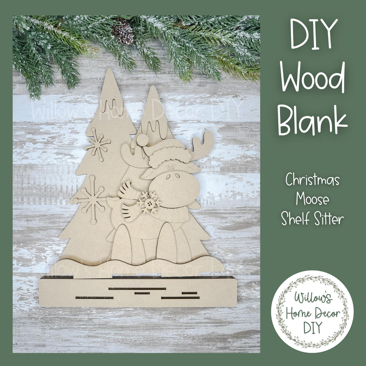 Christmas Moose DIY Wood Blank - Shelf Sitter Sign - Christmas Decor - Unfinished Craft - Paint Party Supply - Adult Kids Teen Crafts