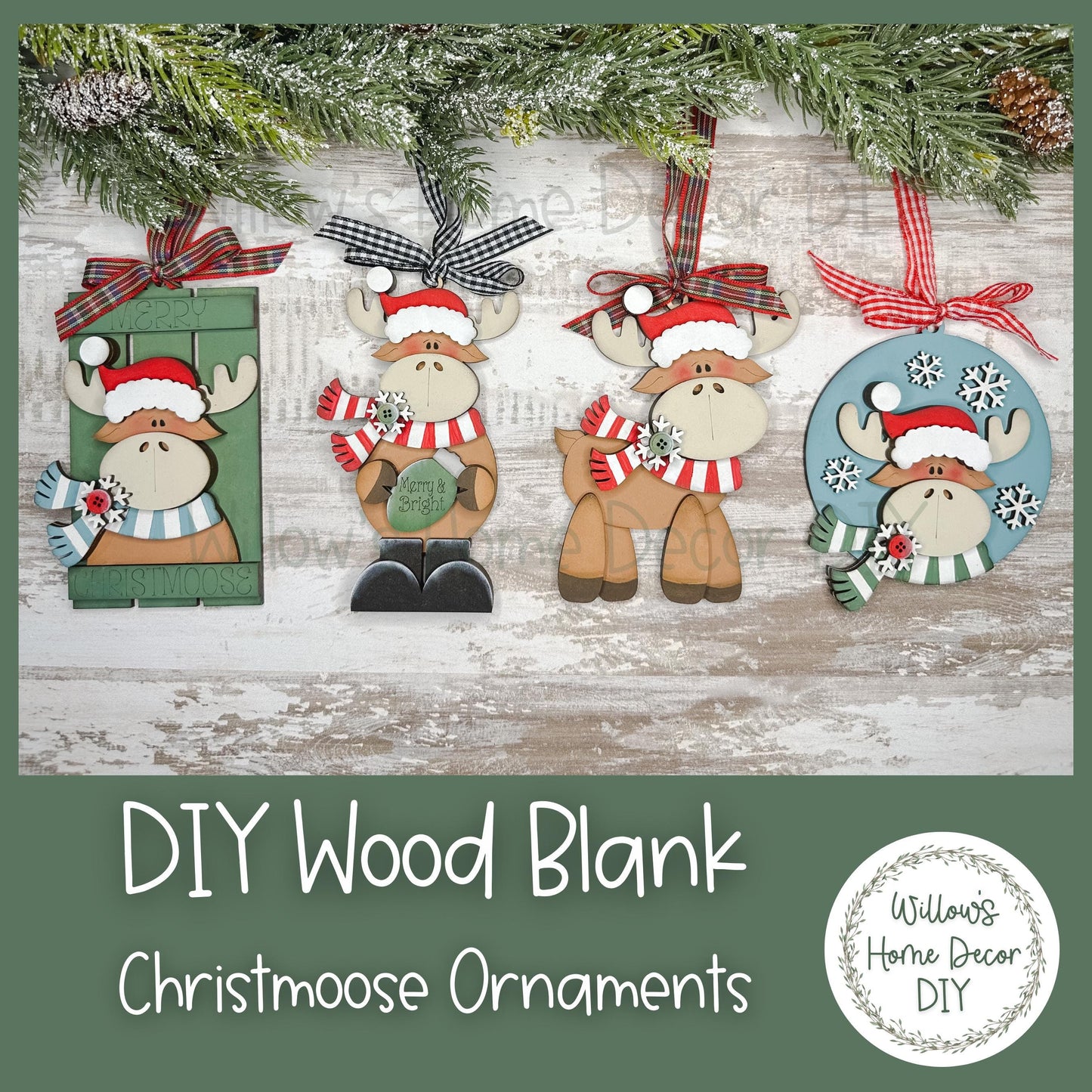 Moose Christmas Tree Ornament - Merry Christmas - Christmoose DIY Wood Blank - Holiday Winter Decor - Tree Decoration - Adult Kids Paint Kit
