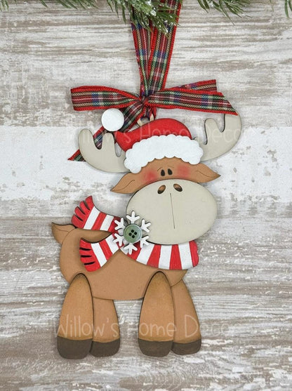 Moose Christmas Tree Ornament - Merry Christmas - Christmoose DIY Wood Blank - Holiday Winter Decor - Tree Decoration - Adult Kids Paint Kit