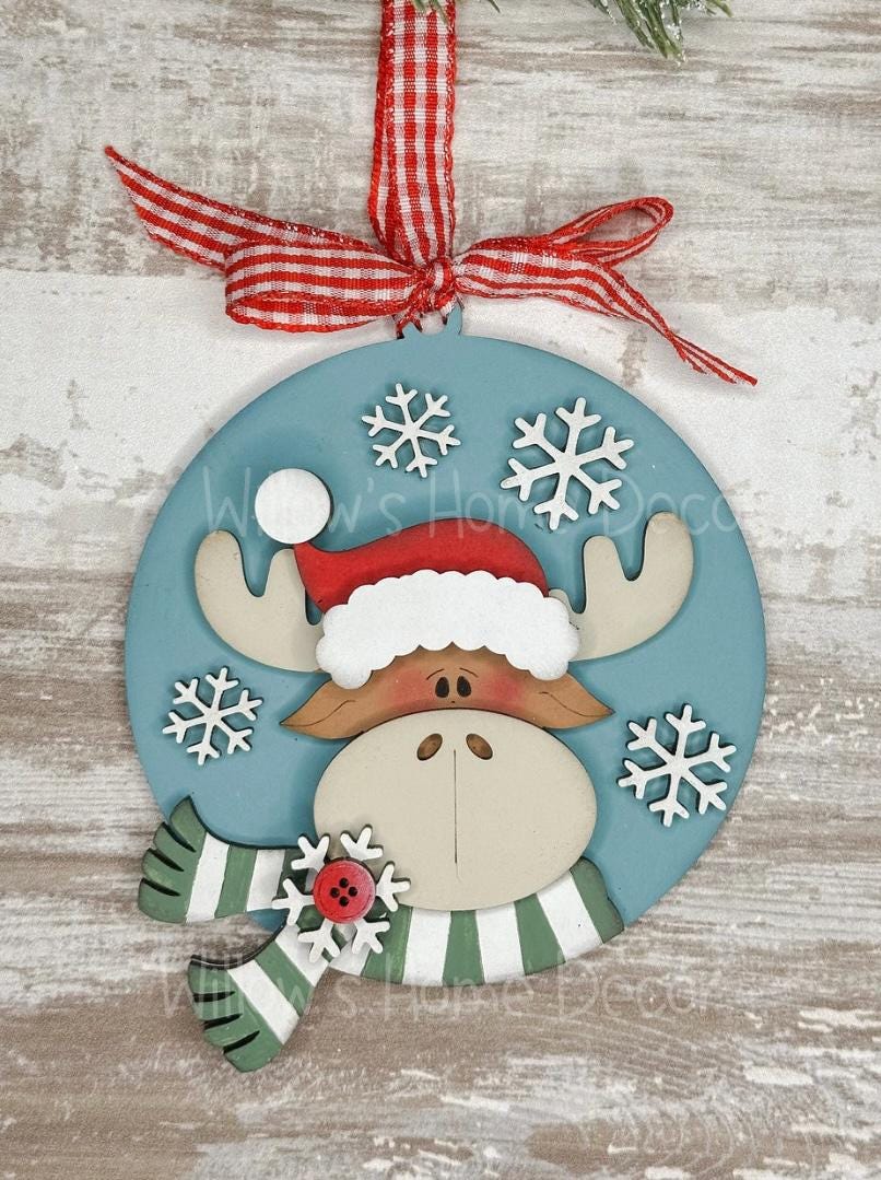 Moose Christmas Tree Ornament - Merry Christmas - Christmoose DIY Wood Blank - Holiday Winter Decor - Tree Decoration - Adult Kids Paint Kit