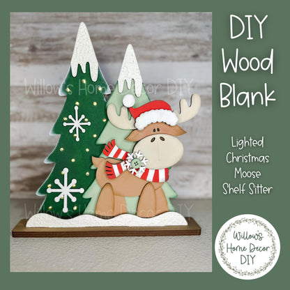 Christmas Moose DIY Wood Blank - Light Up Shelf Sitter Sign - Christmas Decor - Unfinished Adult Kids Teen Craft - Paint Party Supply