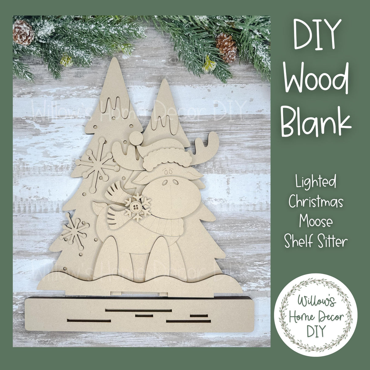 Christmas Moose DIY Wood Blank - Light Up Shelf Sitter Sign - Christmas Decor - Unfinished Adult Kids Teen Craft - Paint Party Supply