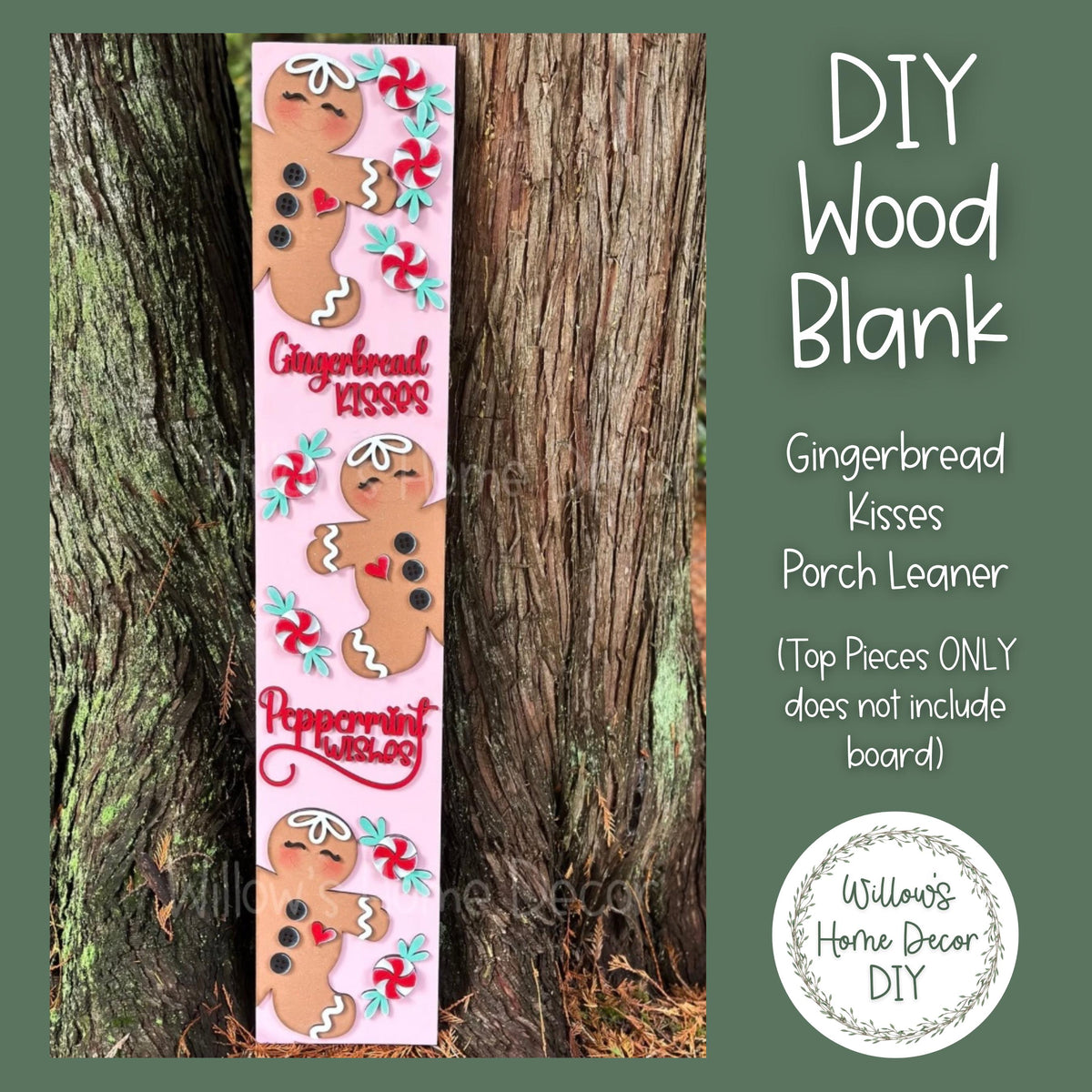 Gingerbread Kisses Christmas Porch Leaner - DIY Kit - Craft Kit - Front Door Decor - Family Adult Kid Crafts - Porch Decoration