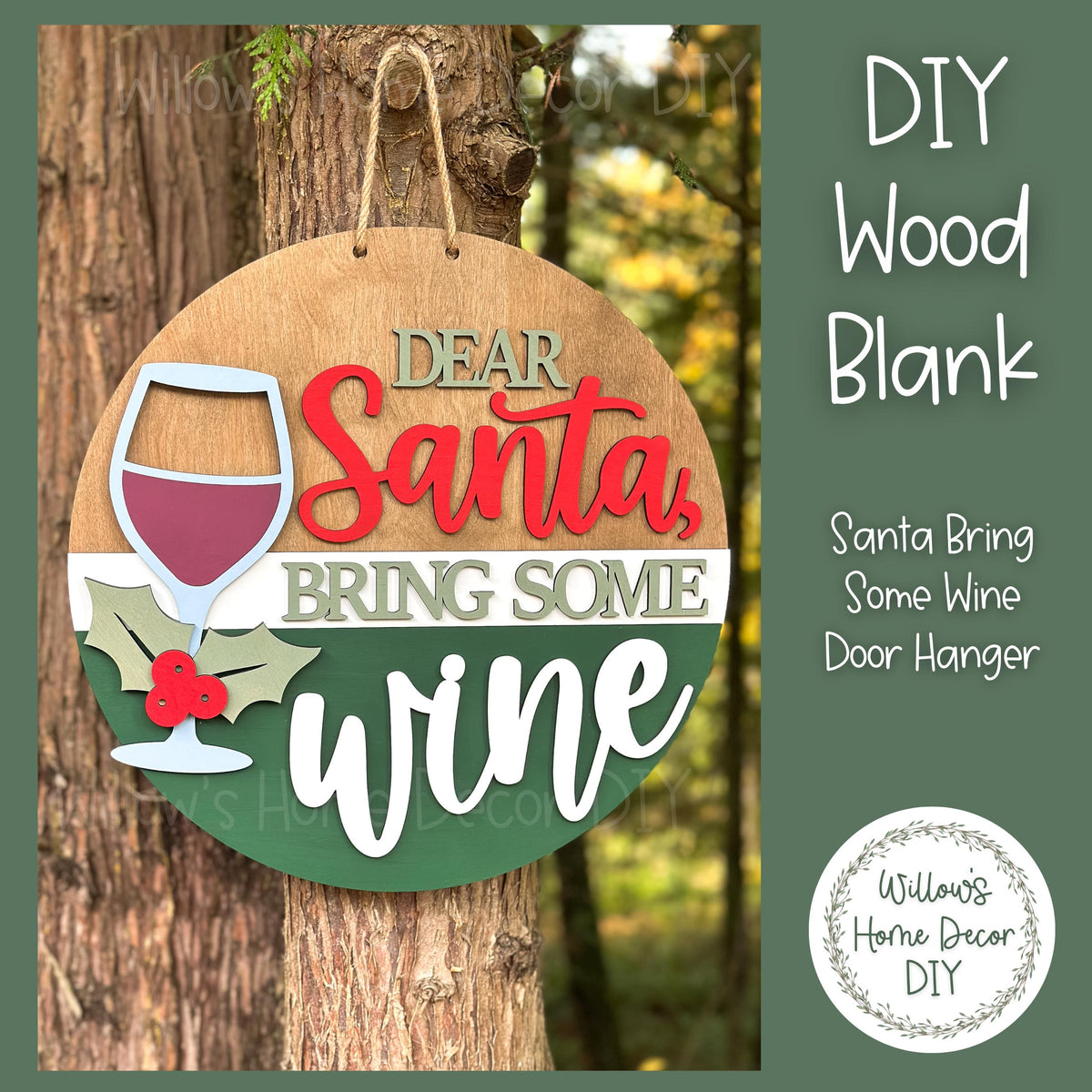DIY Wood Blank Funny Christmas Door Hanger - Unfinished Wine Adult Craft - Christmas Porch Decor - Front Door Sign- Paint Party Blank