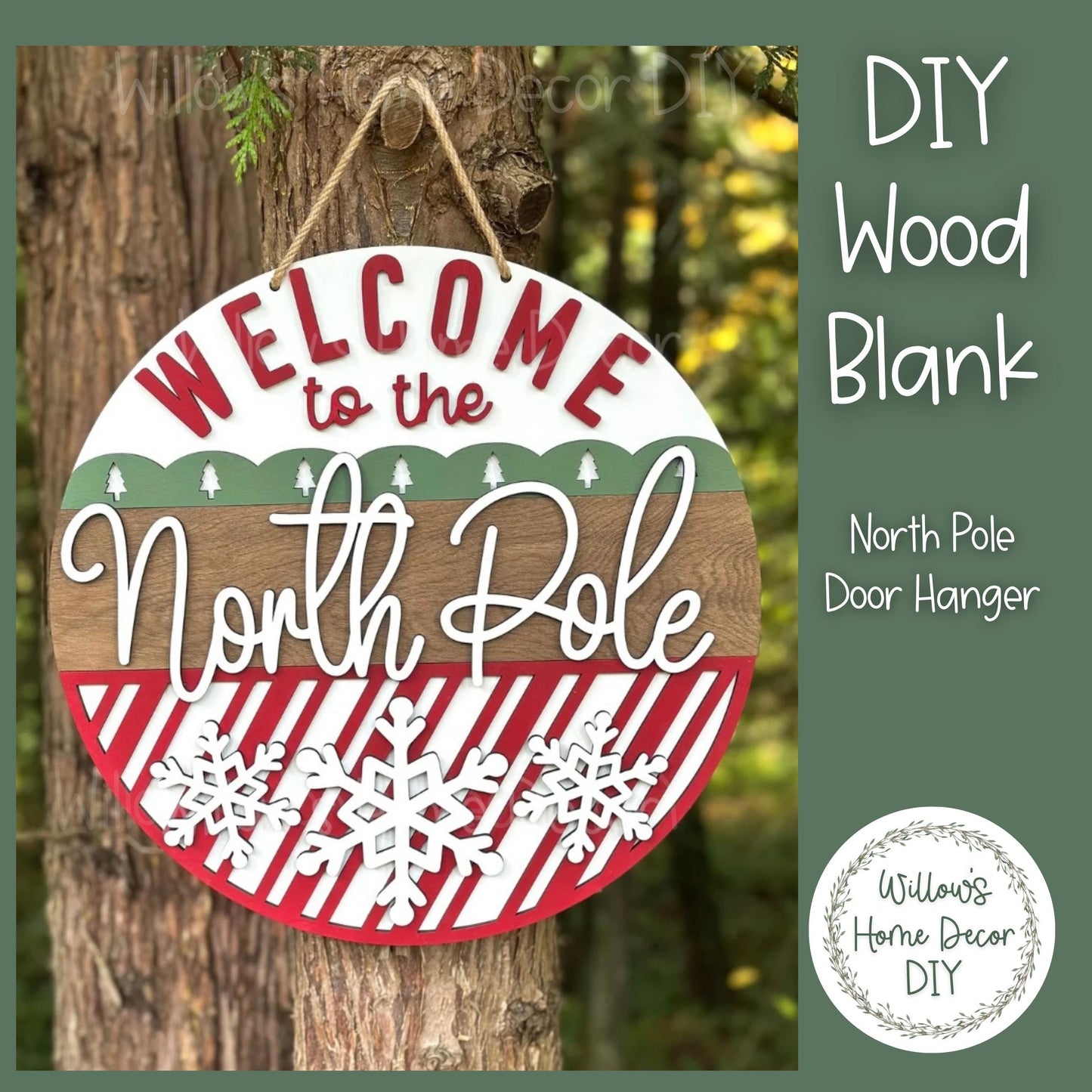 DIY Wood Blank Christmas Door Hanger - Unfinished North Pole Adult Kids Craft - Christmas Porch Decor - Front Door Sign- Paint Party Blank