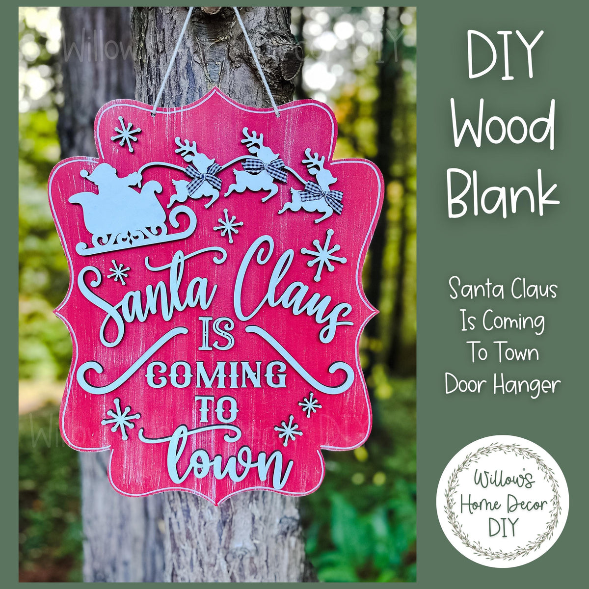 DIY Wood Blank Santa Claus Door Hanger - Unfinished Adult Kids Craft - Christmas Porch Decor - Front Door Sign- Paint Party Blank
