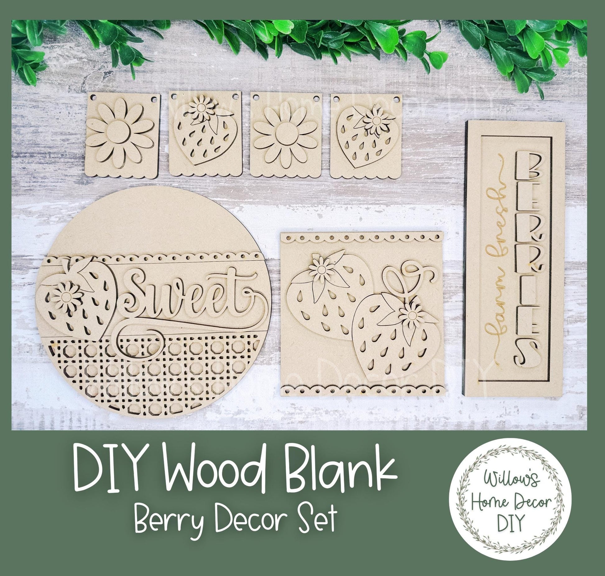 DIY Strawberry Decor Set | Wood Craft Blank