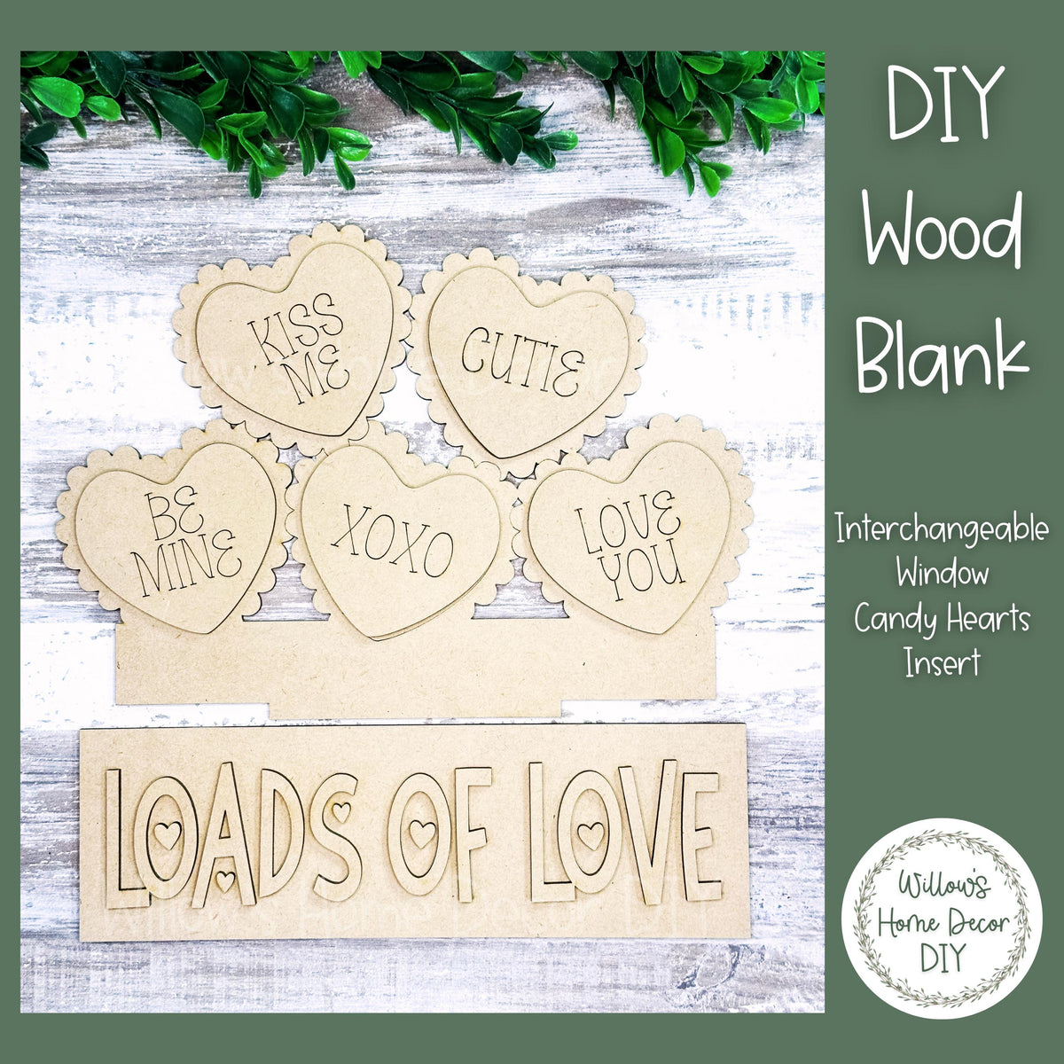 DIY Interchangeable Window Box Add-On Candy Hearts- Valentine's Wood Craft Blank