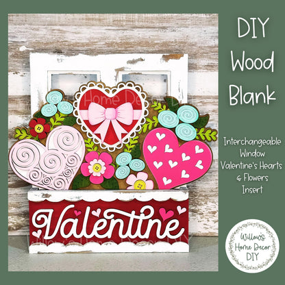 DIY Interchangeable Window Box Add-On Hearts & Flowers | Valentine's Wood Craft Blank