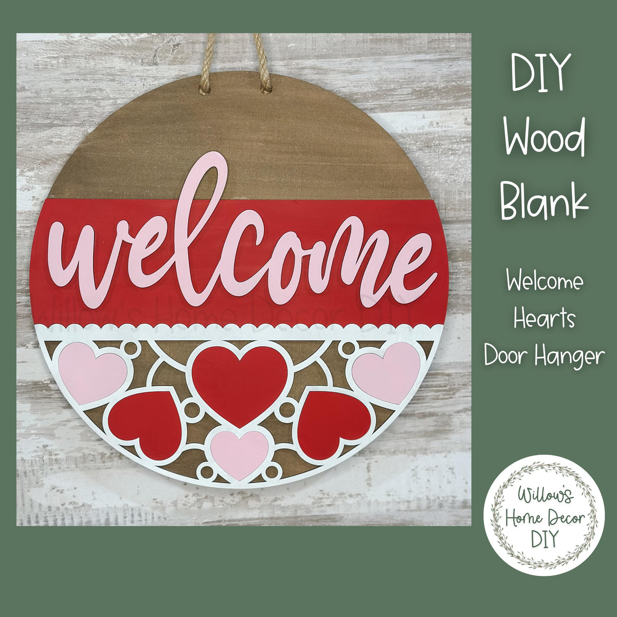 DIY Wood Blank Welcome Hearts Valentine's Day Door Hanger | Unfinished Adult Kids Family Craft