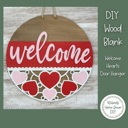 DIY Wood Blank Welcome Hearts Valentine's Day Door Hanger | Unfinished Adult Kids Family Craft