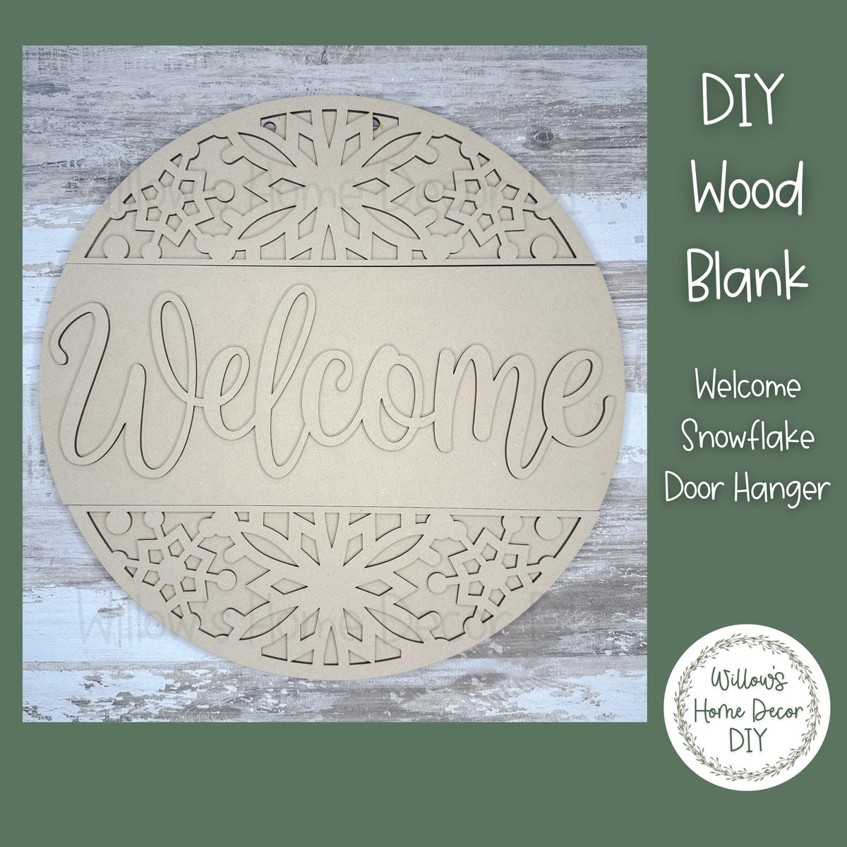 DIY Wood Blank Welcome Winter Snowflake Door Hanger | Unfinished Craft