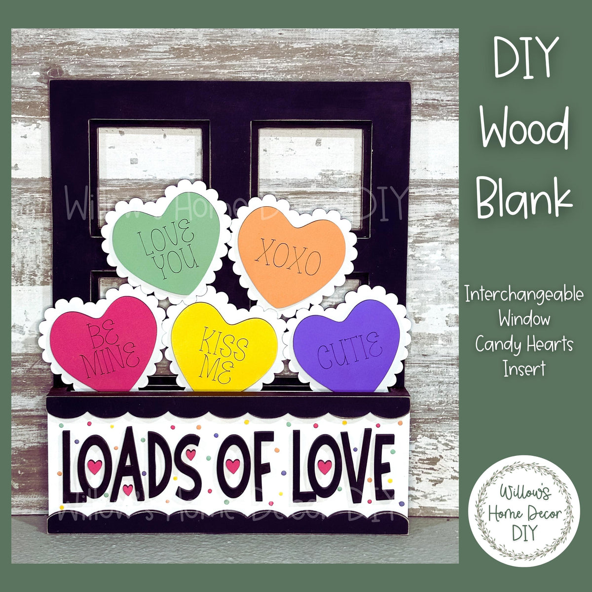 DIY Interchangeable Window Box Add-On Candy Hearts- Valentine's Wood Craft Blank