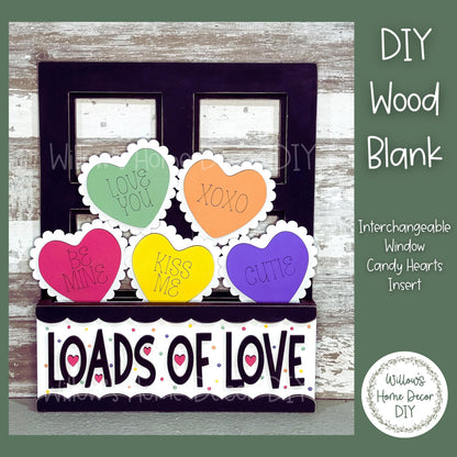DIY Interchangeable Window Box Add-On Candy Hearts- Valentine's Wood Craft Blank