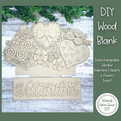 DIY Interchangeable Window Box Add-On Hearts & Flowers | Valentine's Wood Craft Blank