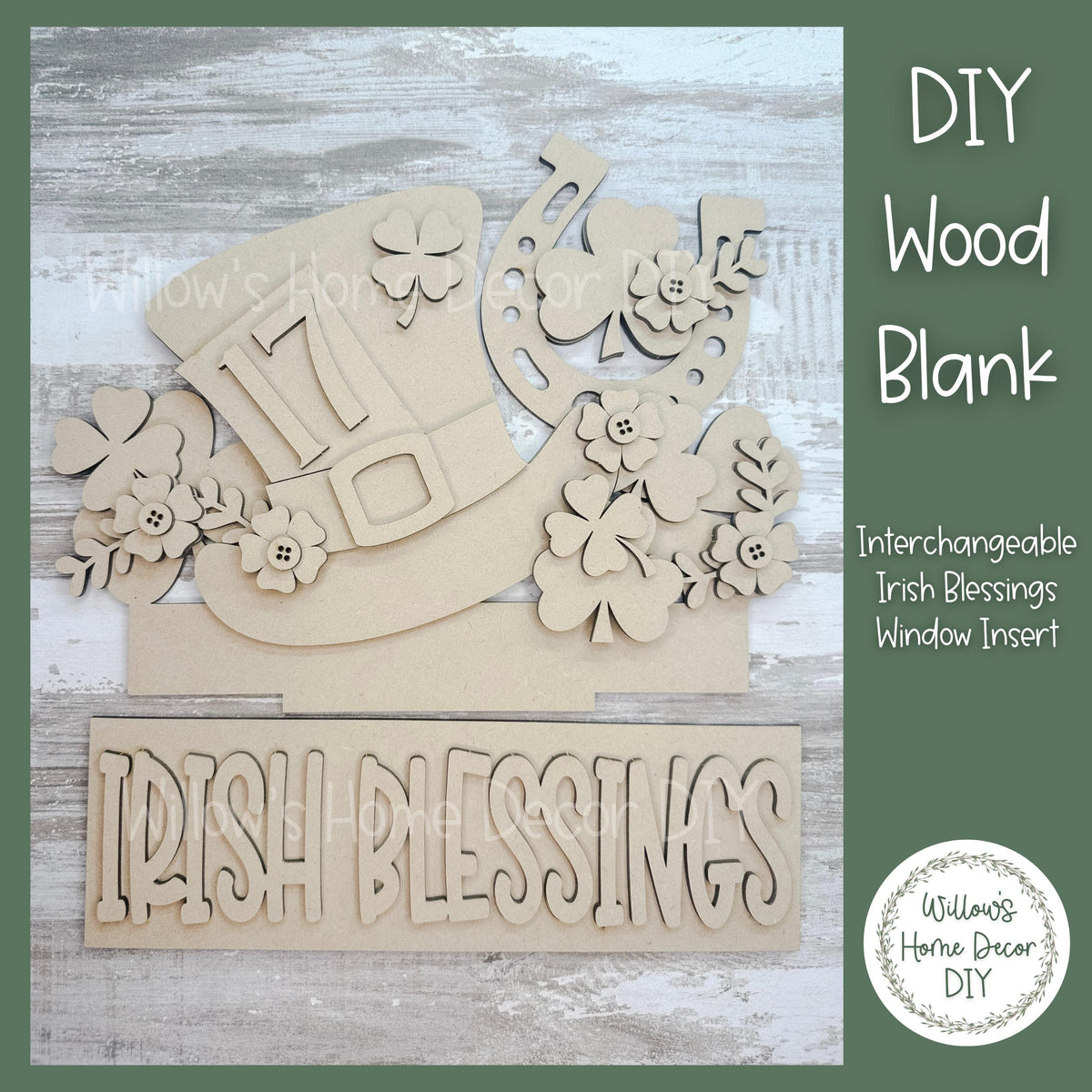 DIY Interchangeable Window Box Add-On Irish Blessings | St. Patrick's Day Wood Craft Blank