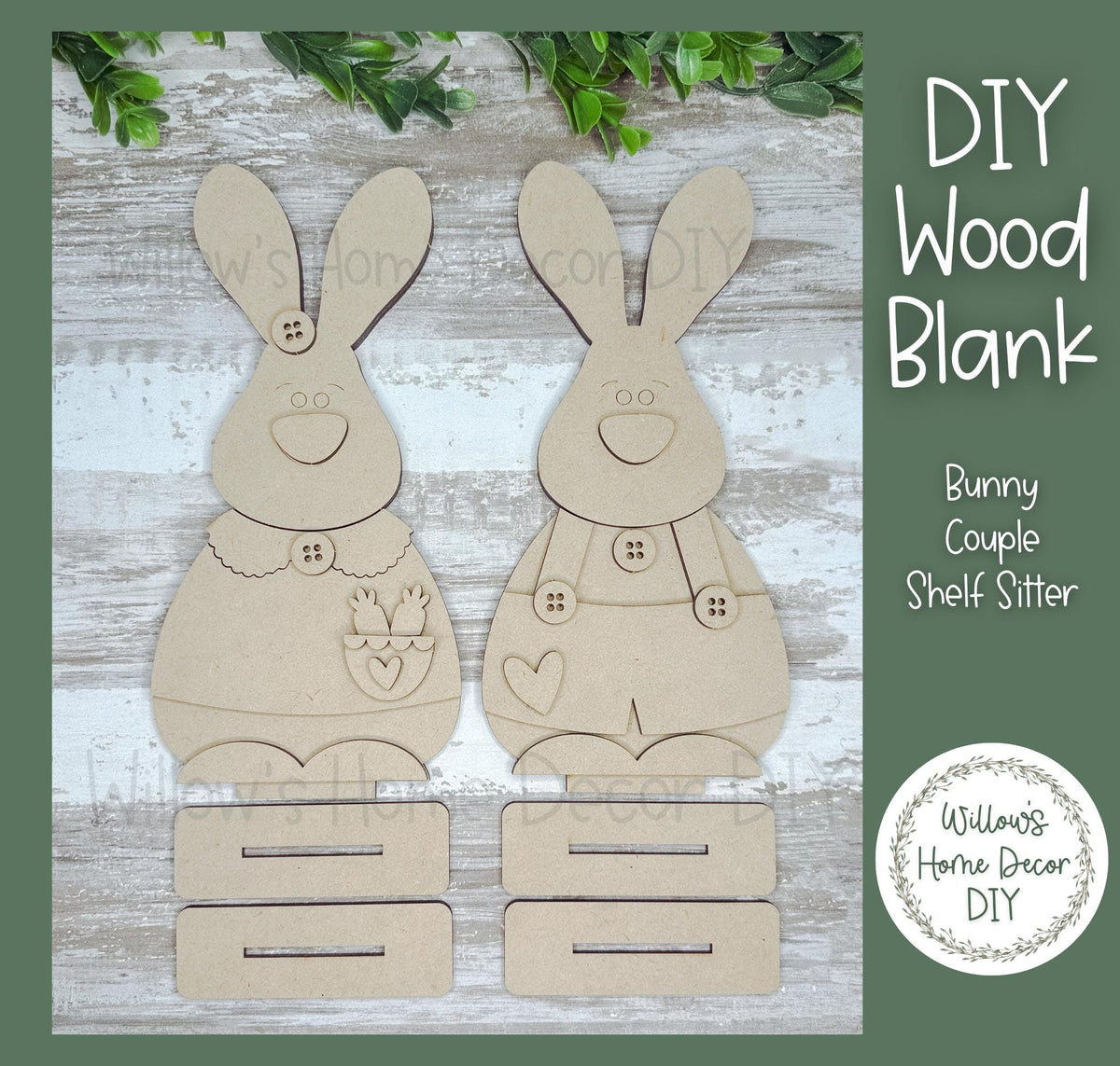 DIY Wood Blank - Prim Bunny Couple Shelf Sitter - Unfinished Craft